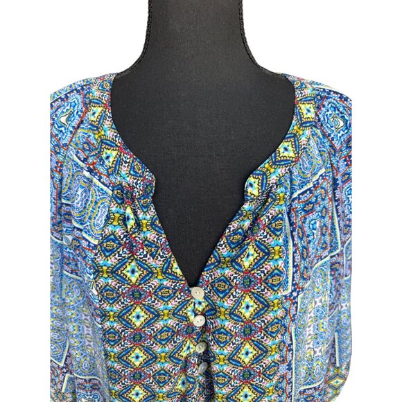 Anthropologie Figueroa Flower XL Paisley Tunic Semi Sheer Blue Boho Peasant Top - Picture 8 of 11